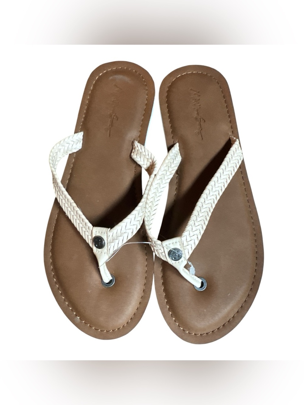 Maui and Sons Off White Braided Strap Flip Flop Beach Sandals for Women Surfer